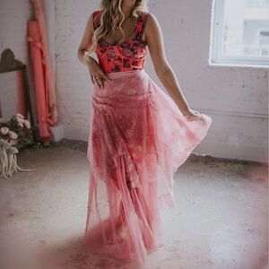 Brenda Scott Free People Pink Maxi Lace Skirt